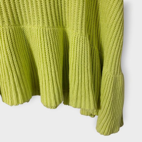 Free People Layer Cake Sweater Key Lime Green Sz XS Ribbed Asymmetric Turtleneck - Picture 5 of 13